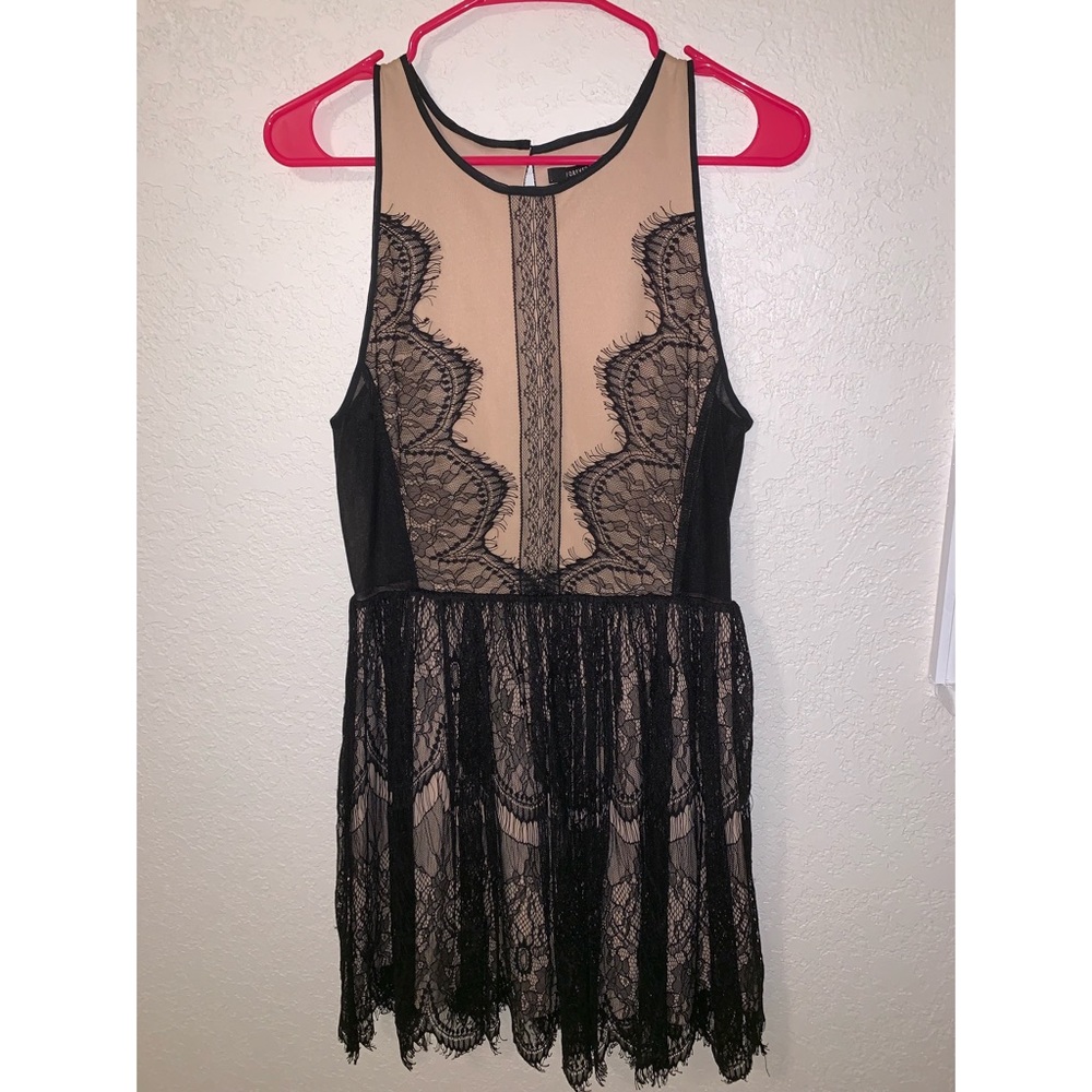 Nude + Black lace dress